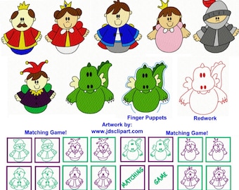 25 Roly Poly Kingdom Embroidery Design Files with Finger Puppets & Memory Matching Game