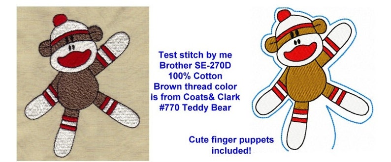 28 Sock Monkey Machine Embroidery Design Files 4x4 image 3