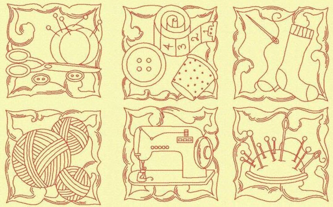 Redwork Blocks 10 Redwork Sewing Block Designs 4x4 - Etsy