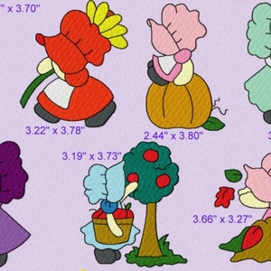 20 Sunbonnet Sue Embroidery Design Files 4x4 with Finger Puppets