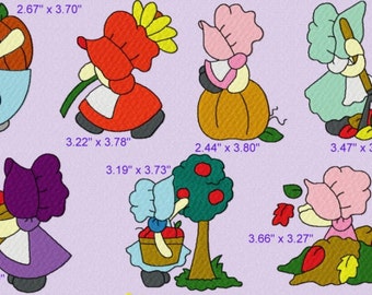 20 Sunbonnet Sue Embroidery Design Files 4x4 with Finger Puppets