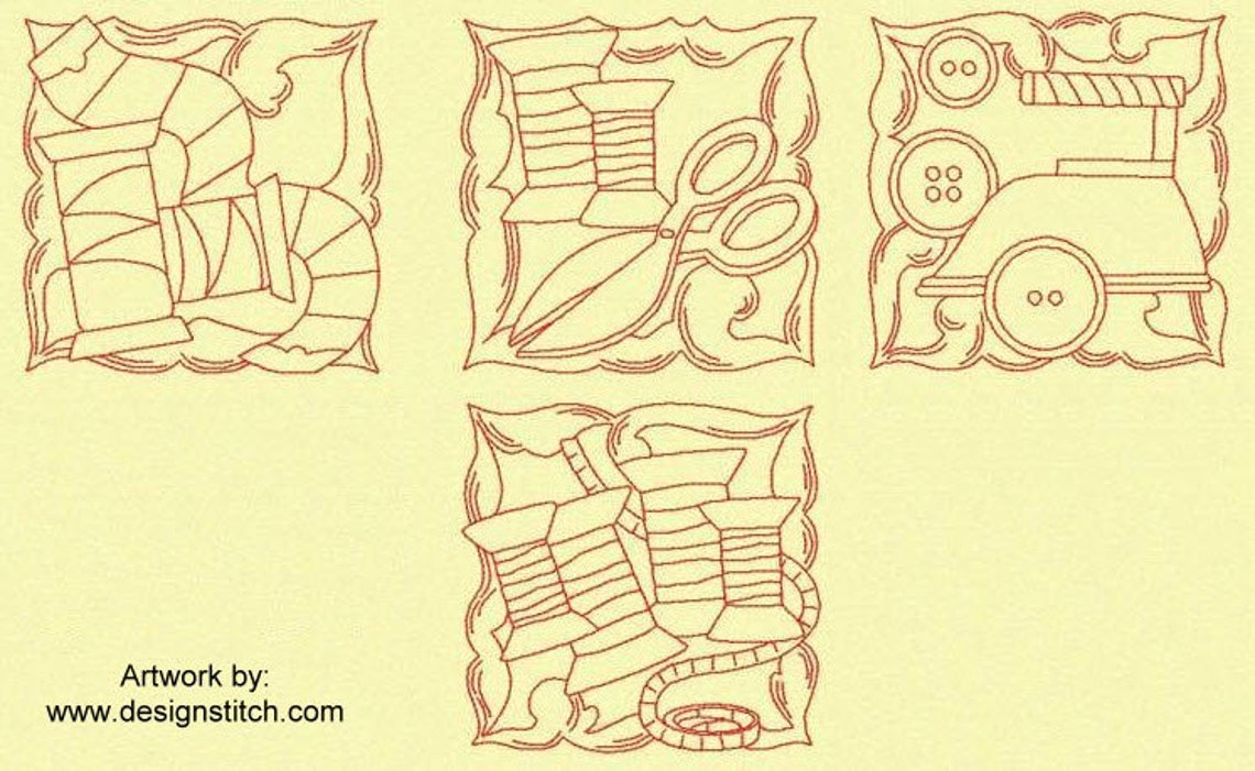 Redwork Blocks 10 Redwork Sewing Block Designs 4x4 - Etsy