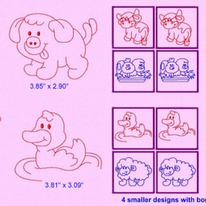 12 Redwork Farm Animals 4x4 with a Memory Matching Game