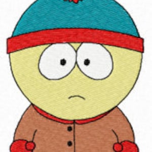 Puede incluir: Una ilustración de dibujos animados de un niño pequeño con un gorro rojo con pompón, una chaqueta marrón y guantes rojos. Tiene la cara amarilla y los pantalones azules.