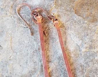 Hammered Copper Earrings, Gift for Her, Boho Chic, Long Earring, Recycled Electrical Wire