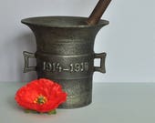 Metal cast iron mortar with pesto - Vintage Austria 1917 WWI Decor Rare