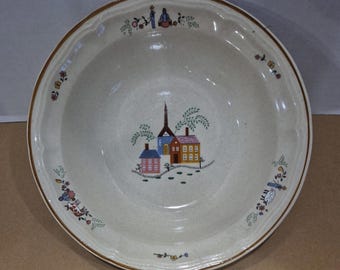 Cuenco para servir vintage de gres Newcor con diseño Our Country de 9,5 pulgadas ~ Granja