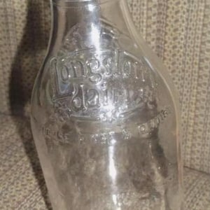 vintage Central Dairies LONGSLOW DAIRY bouteille de lait retour pinte en verre gaufré ~ Angleterre Royaume-Uni