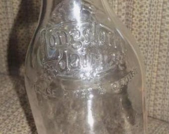 Botella de leche de vidrio con relieve de la marca Vintage Central Dairies LONGSLOW DAIRY ~ Inglaterra, Reino Unido