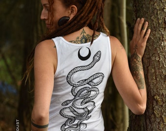 UNISEX Snake Tank Top, handprinted unisex Serpent Moon Tank, Cluster of Snakes alternative white workout Tank Top for him, Yoga Top