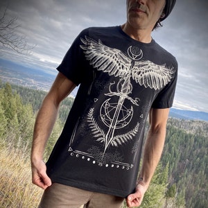 MEDICINE black Cotton unisex Tee, Sacred Geometry Rune Tshirt, Original Art screen printed T-Shirt, Alternative Tee Pagan Shirt for him image 1
