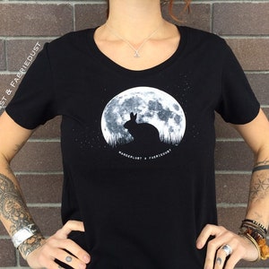 BUNNYMOON Relaxed Fit Bamboo Cotton Ladies Tshirt, Scoop Bottom Rabbit ...