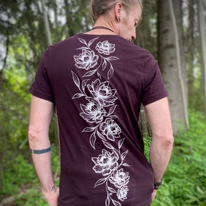 PEONY Cotton unisex Tee, Tattoo Flower Tshirt, Original Art screen printed T-Shirt, Alternative Tee Shirt for him, Tattoo Art Clothing image 1