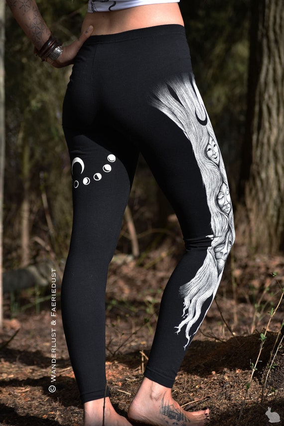 Maiden Mother Crone Black COTTON Leggings, Generations Wiccan Goddess  Leggings, Printed Black Goddess Clothing, Sacred Geometry Tights -   Canada
