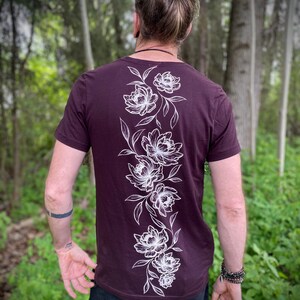 PEONY Cotton unisex Tee, Tattoo Flower Tshirt, Original Art screen printed T-Shirt, Alternative Tee Shirt for him, Tattoo Art Clothing image 8