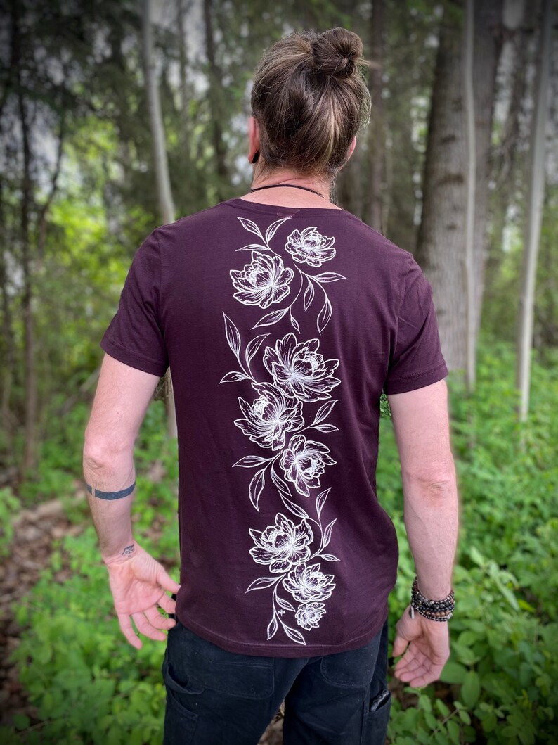 PEONY Cotton unisex Tee, Tattoo Flower Tshirt, Original Art screen printed T-Shirt, Alternative Tee Shirt for him, Tattoo Art Clothing image 8