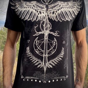 MEDICINE black Cotton unisex Tee, Sacred Geometry Rune Tshirt, Original Art screen printed T-Shirt, Alternative Tee Pagan Shirt for him image 9