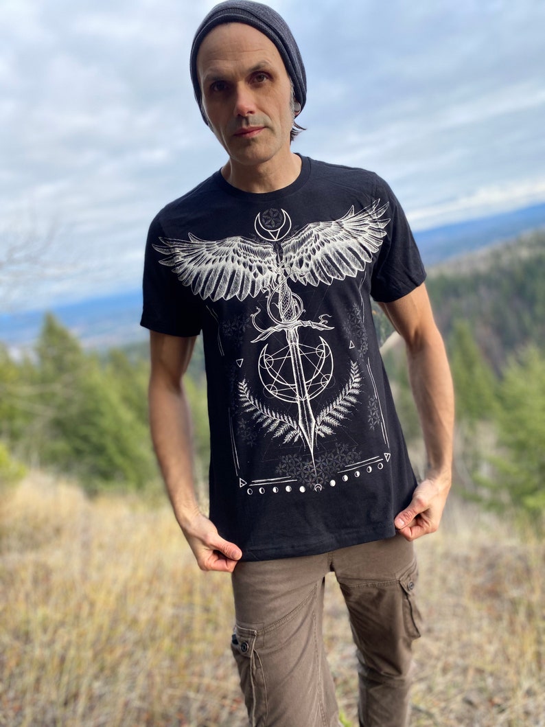 MEDICINE black Cotton unisex Tee, Sacred Geometry Rune Tshirt, Original Art screen printed T-Shirt, Alternative Tee Pagan Shirt for him image 8
