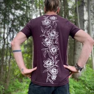 PEONY Cotton unisex Tee, Tattoo Flower Tshirt, Original Art screen printed T-Shirt, Alternative Tee Shirt for him, Tattoo Art Clothing image 6