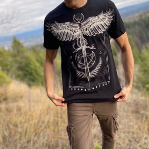MEDICINE black Cotton unisex Tee, Sacred Geometry Rune Tshirt, Original Art screen printed T-Shirt, Alternative Tee Pagan Shirt for him image 10