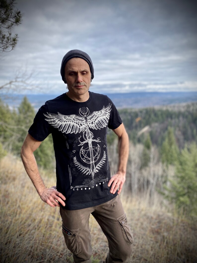 MEDICINE black Cotton unisex Tee, Sacred Geometry Rune Tshirt, Original Art screen printed T-Shirt, Alternative Tee Pagan Shirt for him image 7