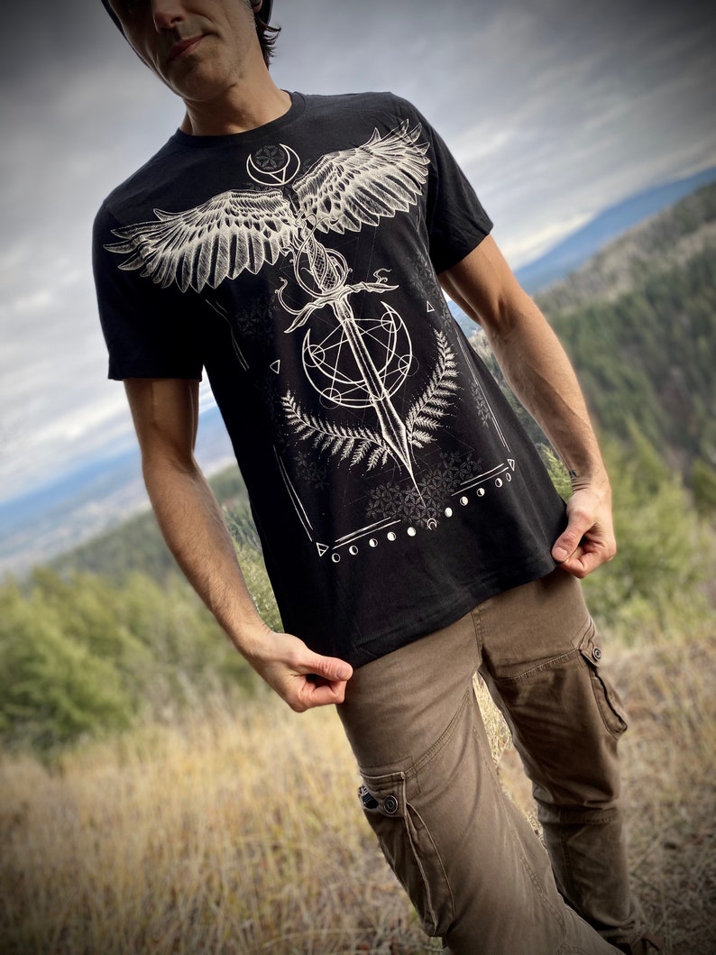 MEDICINE black Cotton unisex Tee, Sacred Geometry Rune Tshirt, Original Art screen printed T-Shirt, Alternative Tee Pagan Shirt for him image 6