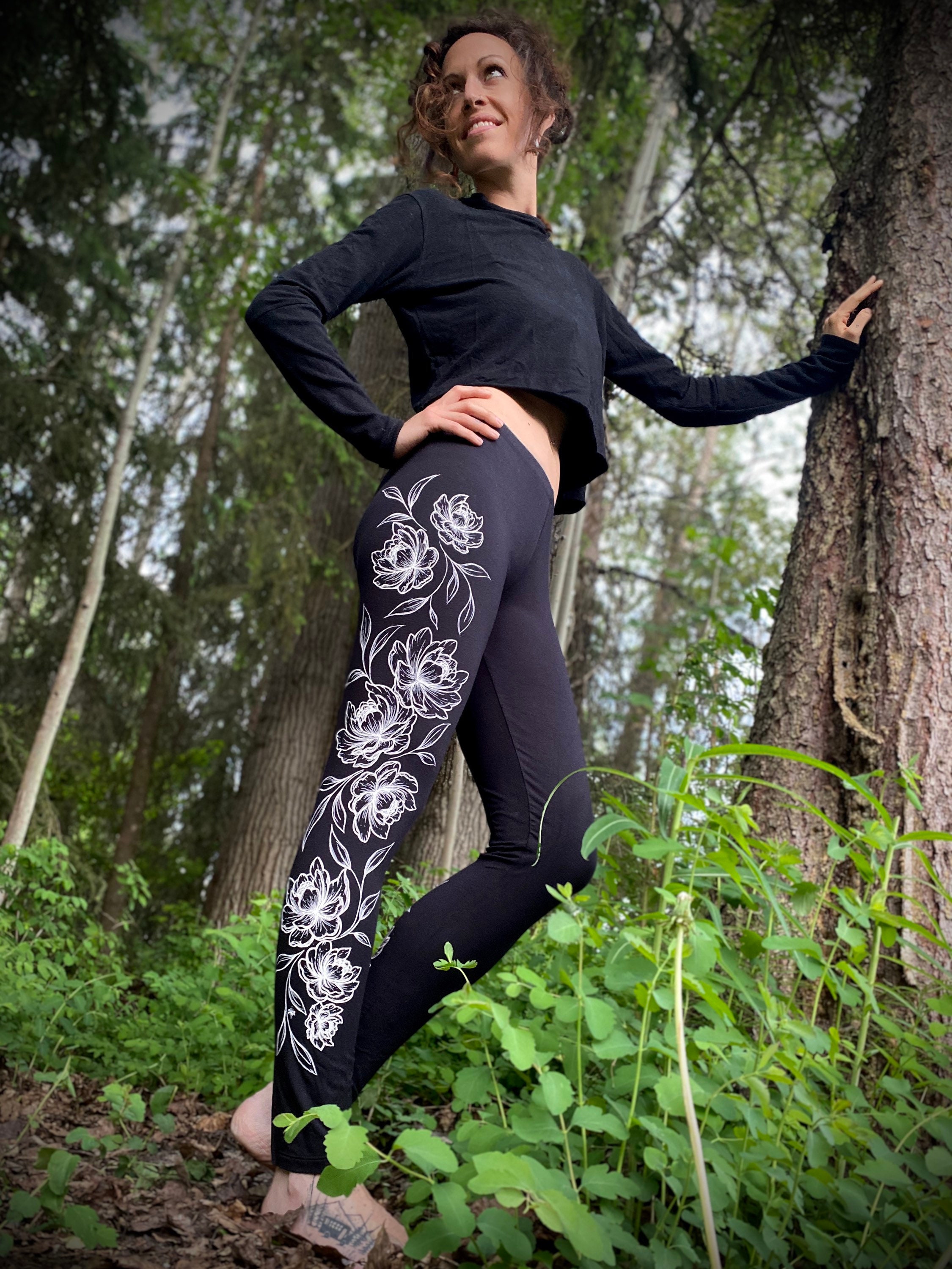 Peony BAMBOO Leggings Flower Tattoo Art 