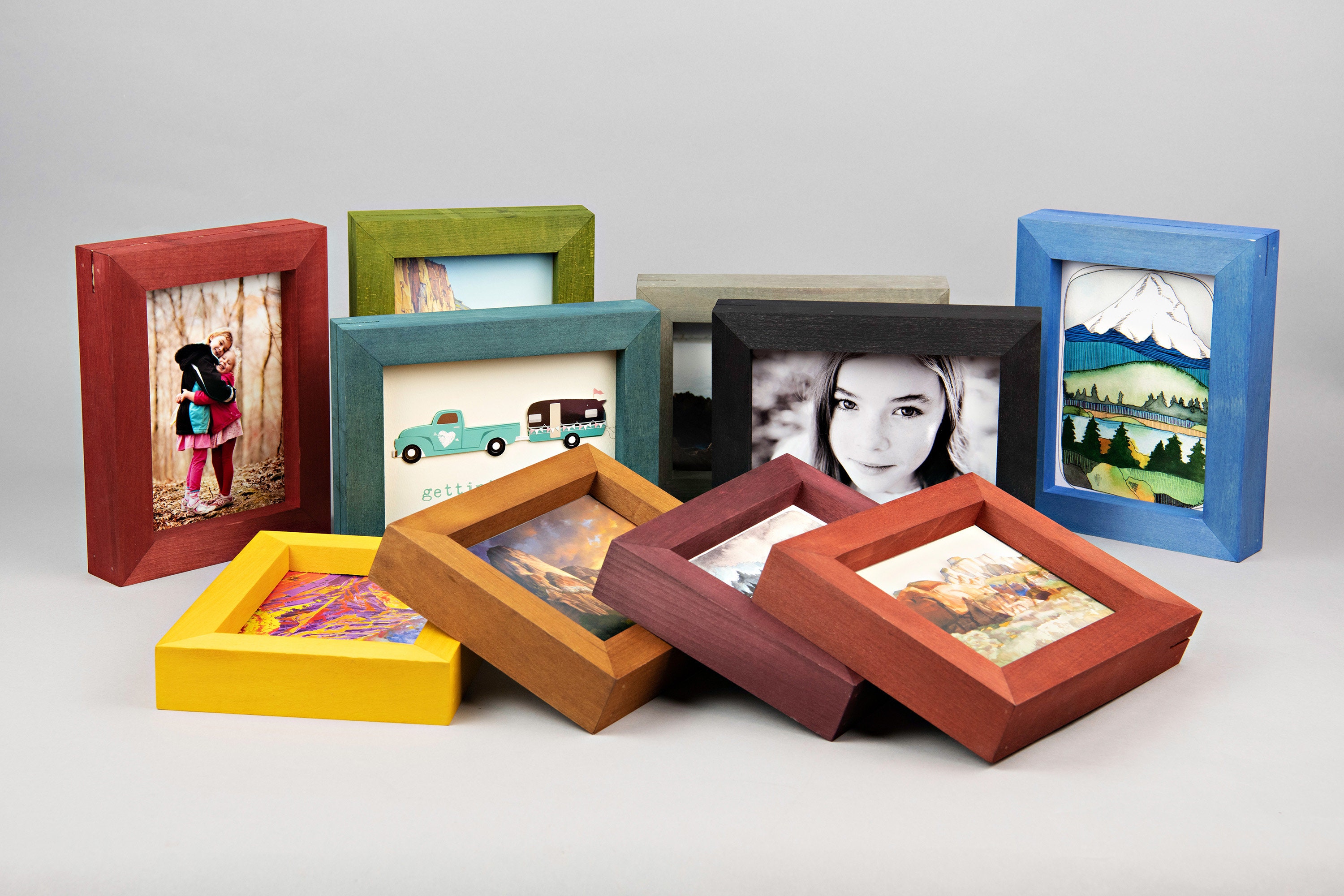 Double-Sided Photo Frames - Glass and Wood - Brown - Natural