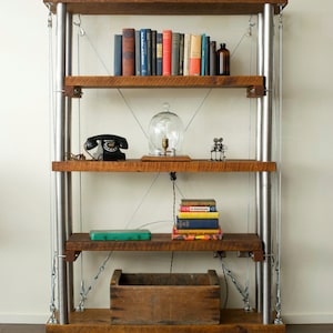 Oak and Stainless Steel Shelving, Modern and Rustic image 1