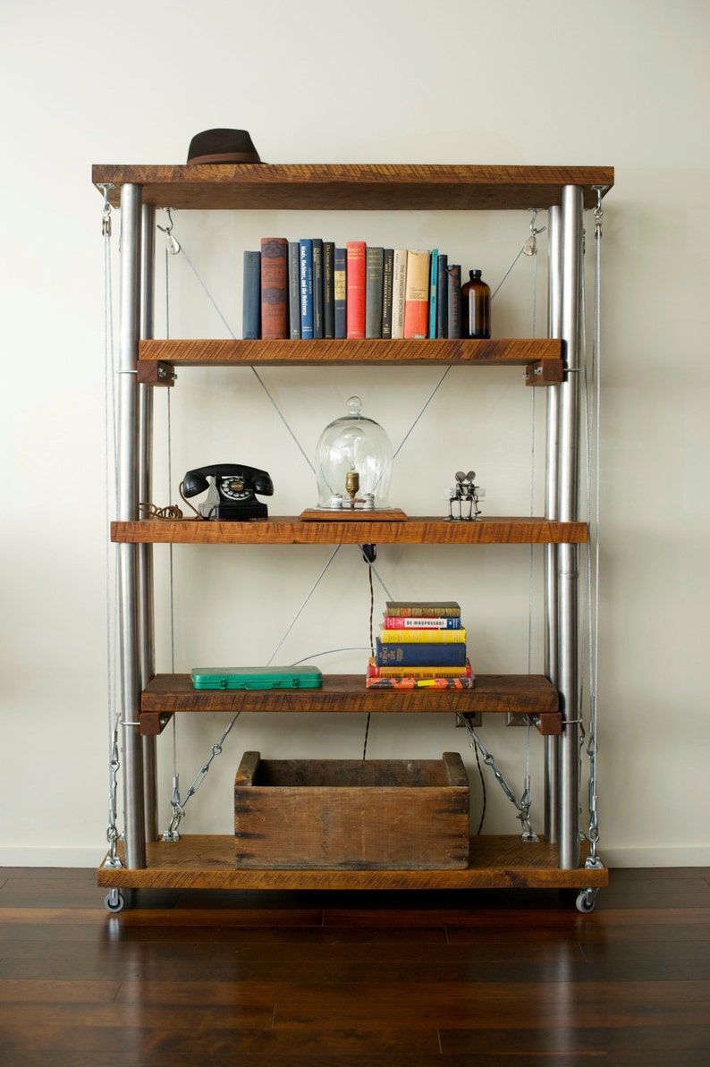 Oak and Stainless Steel Shelving, Modern and Rustic image 1