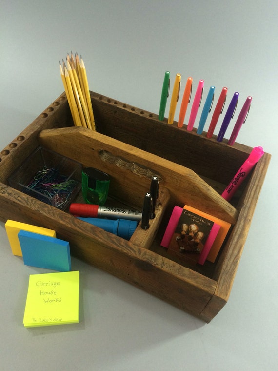 Vintage Wooden Toolbox Reclaimed Wood Desk Organizer Image 0
