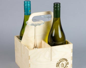 Personalized Wood Carrier for 4 Large Beer Cans or Wine Bottles