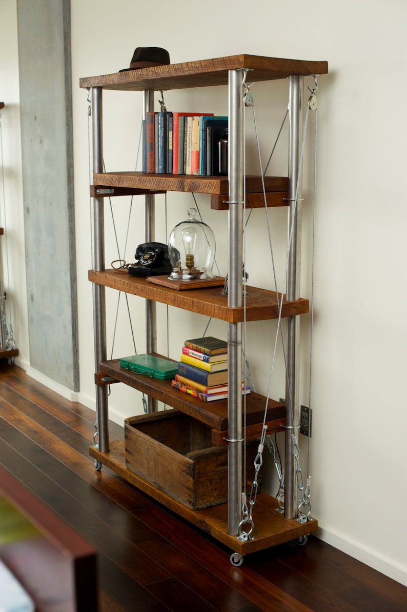 Oak and Stainless Steel Shelving, Modern and Rustic image 2