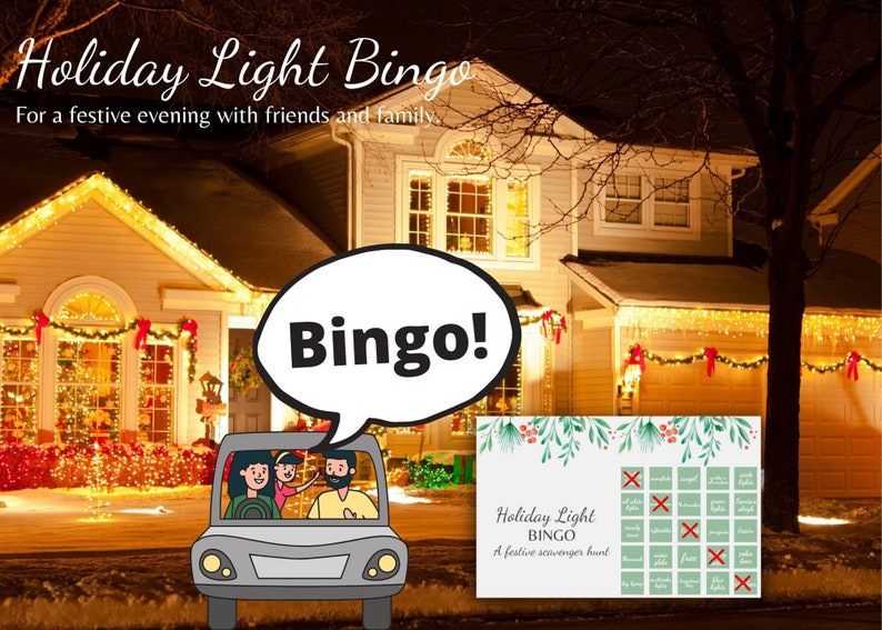 Holiday Lights Bingo Cards Set of 12 PDF Digital Download Christmas