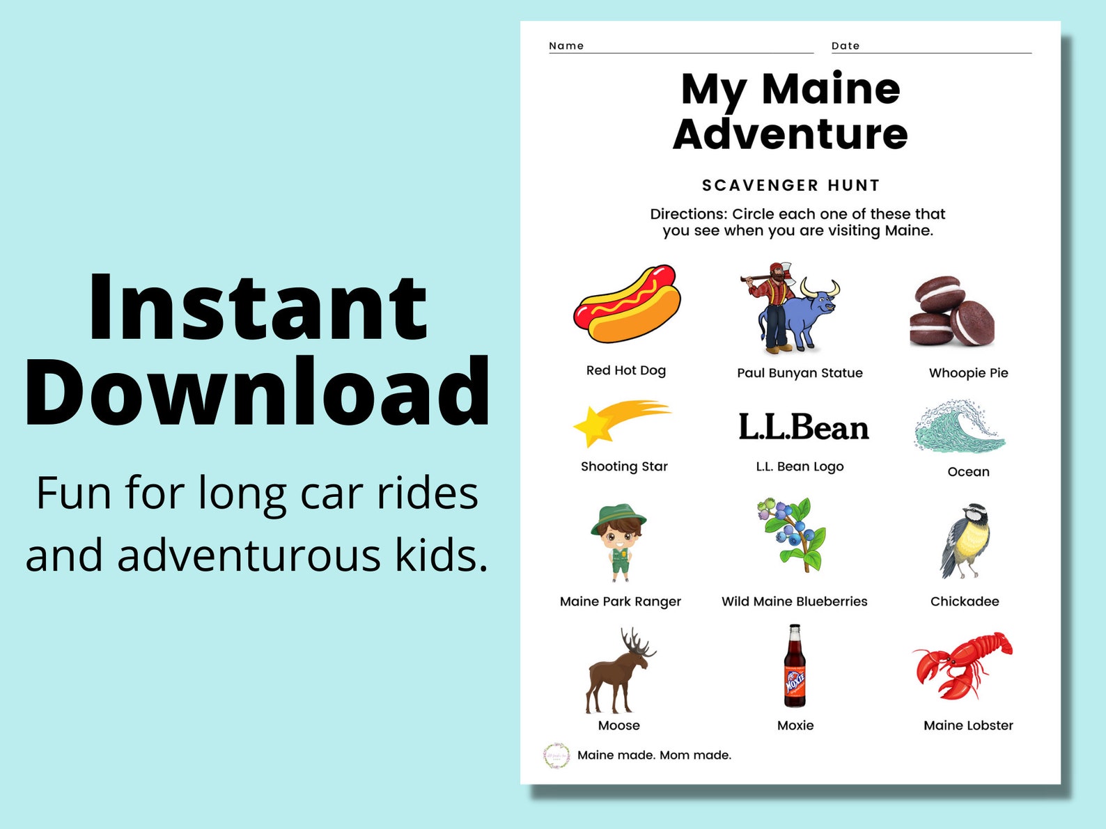 Printable Maine Scavenger Hunt |tourist Scavenger Hunt for Kids | Maine ...