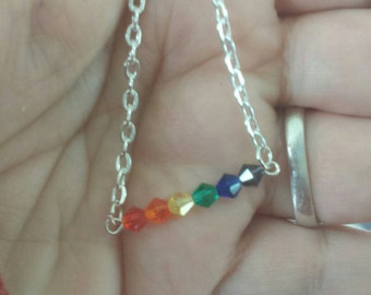 gay pride necklace, Rainbow crystal necklace,  Inspirational, gay pride jewelry,  gift for lesbian, unisex necklace, gay necklace