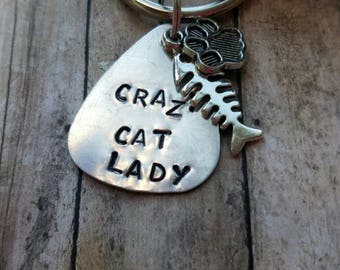 Porte-clés Crazy Cat Lady - Gravure - Métal Argenté - Pour Amoureux Des Chats