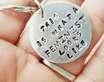 Feminist Keychain: Hand Stamped Aluminum Charm