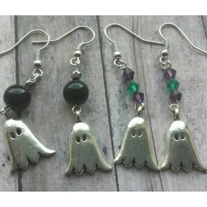 Ghost earrings, silver ghost earrings, halloween earrings, Gift for teacher, gift for Halloween, Spooky earrings, teen gift