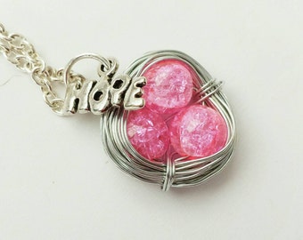 cancer awareness necklace, pink necklace, Hope necklace, gift for cancer survivor, get well cancer gift, statement pink accessories
