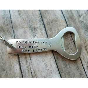 Hand Stamped Papa Keychain: Aluminum Bottle Opener, Gift for Grandpa