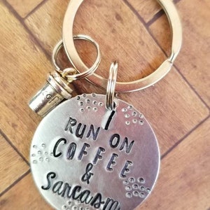 I run on coffee and sarcasm keychain, coffee lover gift, sarcasm gift, co worker gift, funny gift, gift for friend, coffee jewelry image 7