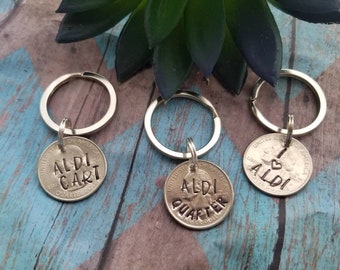 Porte-clés Aldi Quarter estampé à la main : porte-clés pièce de monnaie pour panier