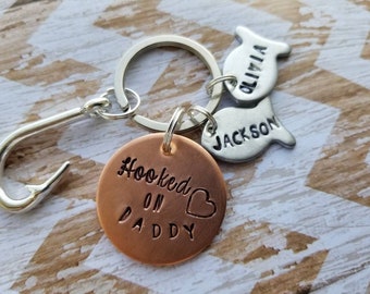 Personalized Fishing Hook Keychain, Hooked on Daddy, Father's Day Gift