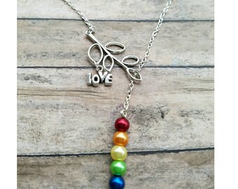 Gay pride necklace, rainbow necklace, gift for wife, wedding gift, lesbian gift, pride jewelry, rainbow jewelry, rainbow, women's march