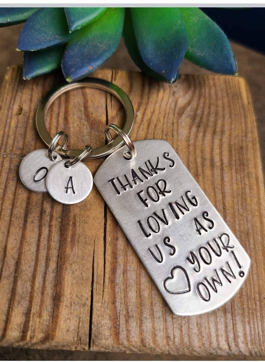 Hand Stamped Aluminum Keychain: Step Parent Gift