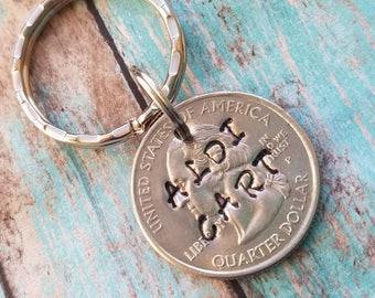 Aldi Viertel, Aldi Cart Quarter, Münz schlüsselanhänger, handgestempelter Schlüsselanhänger, Einkaufsladen Schlüsselanhänger, personalisiertes Viertel Schlüsselanhänger, Warenkorbhalter