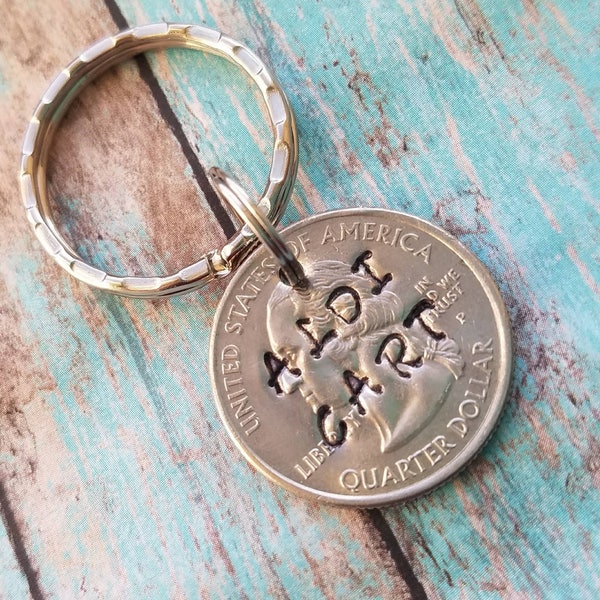 Aldi quarter, Aldi cart quarter, coin keychain, hand stamped key ring, grocery store  key chain, personalized quarter key chain, cart keeper