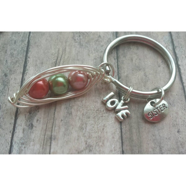 sister key chain, sister gift, gift for sister, peapod key chain, personalized keychain, custom keychain, sisters birthday, sister charm