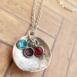 Family Birthstone Necklace Silver Birthstone Necklace, Grandma Necklace, Personalized with Crystal Birthstones, Grandchildren, Grandmother